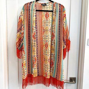 Angie tribal print orange and turquoise swimsuit cover up
